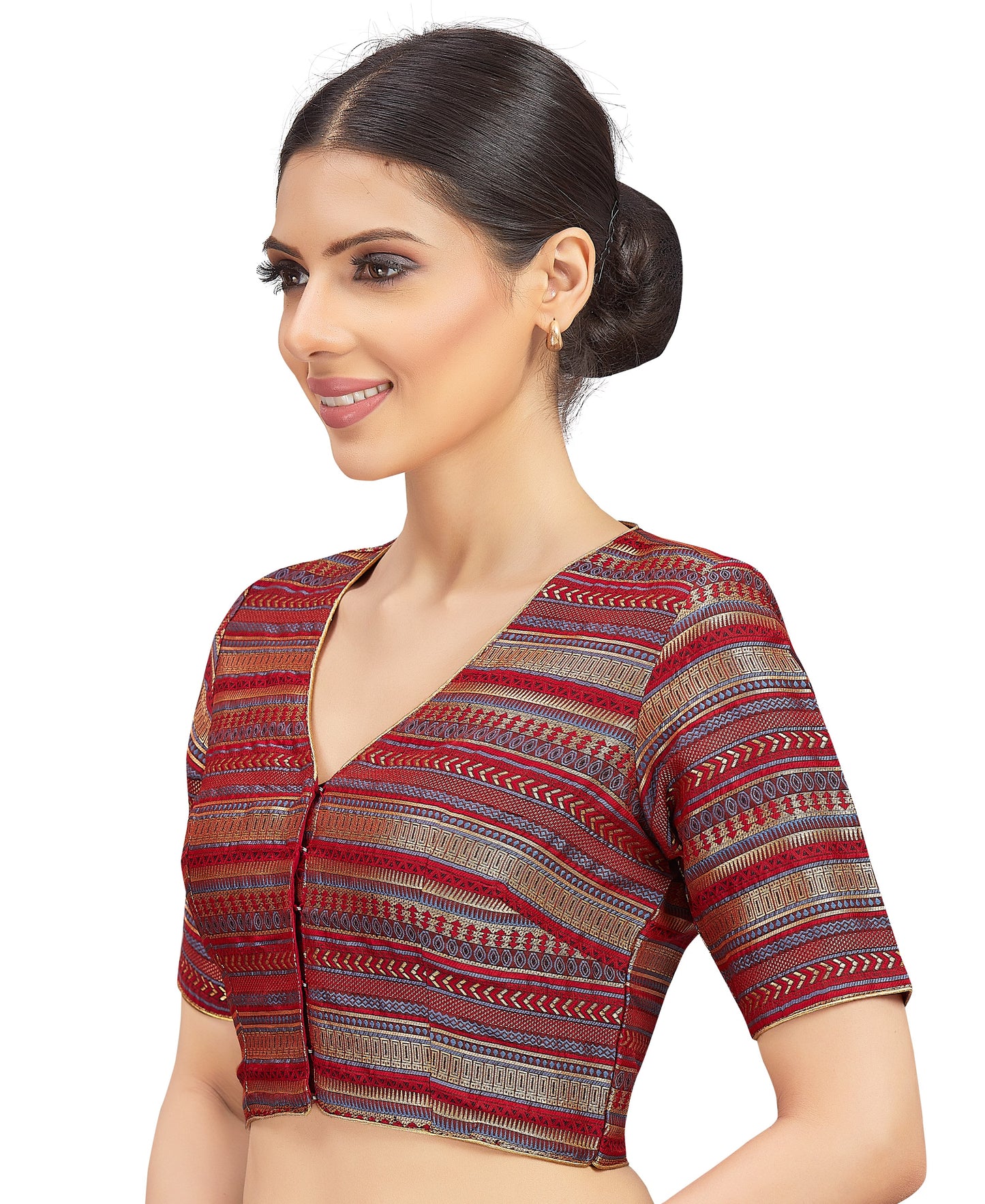 Women's Maroon Brocade Blouse (Design 2677)