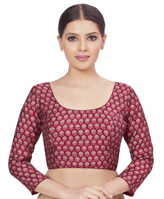 Women's Burgundy Parsi Gara Work Blouse (Design 2679)