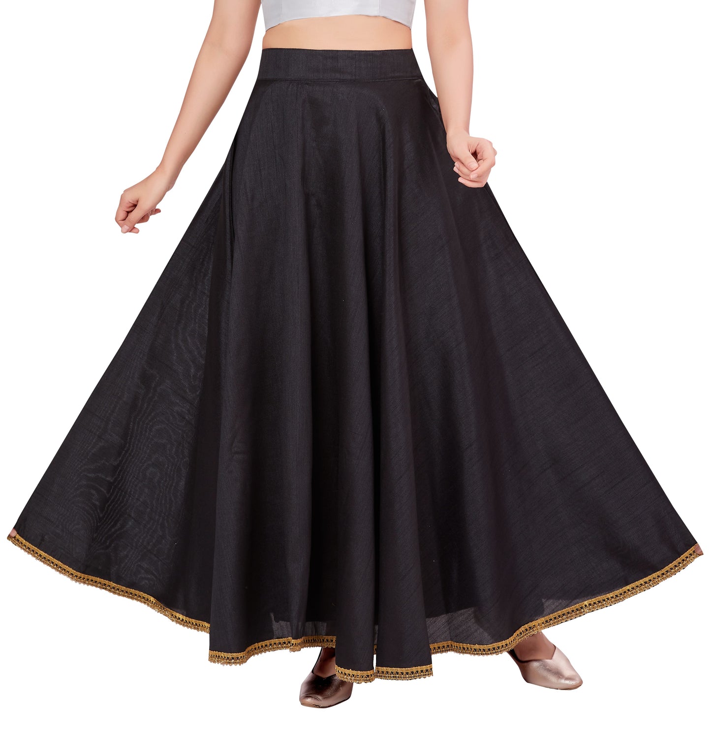 Women's Black Raw Silk Skirt (Design 2680)