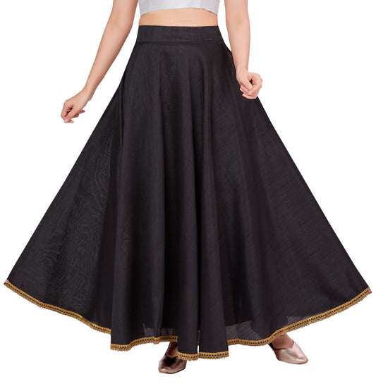 Women's Black Raw Silk Skirt (Design 2680)