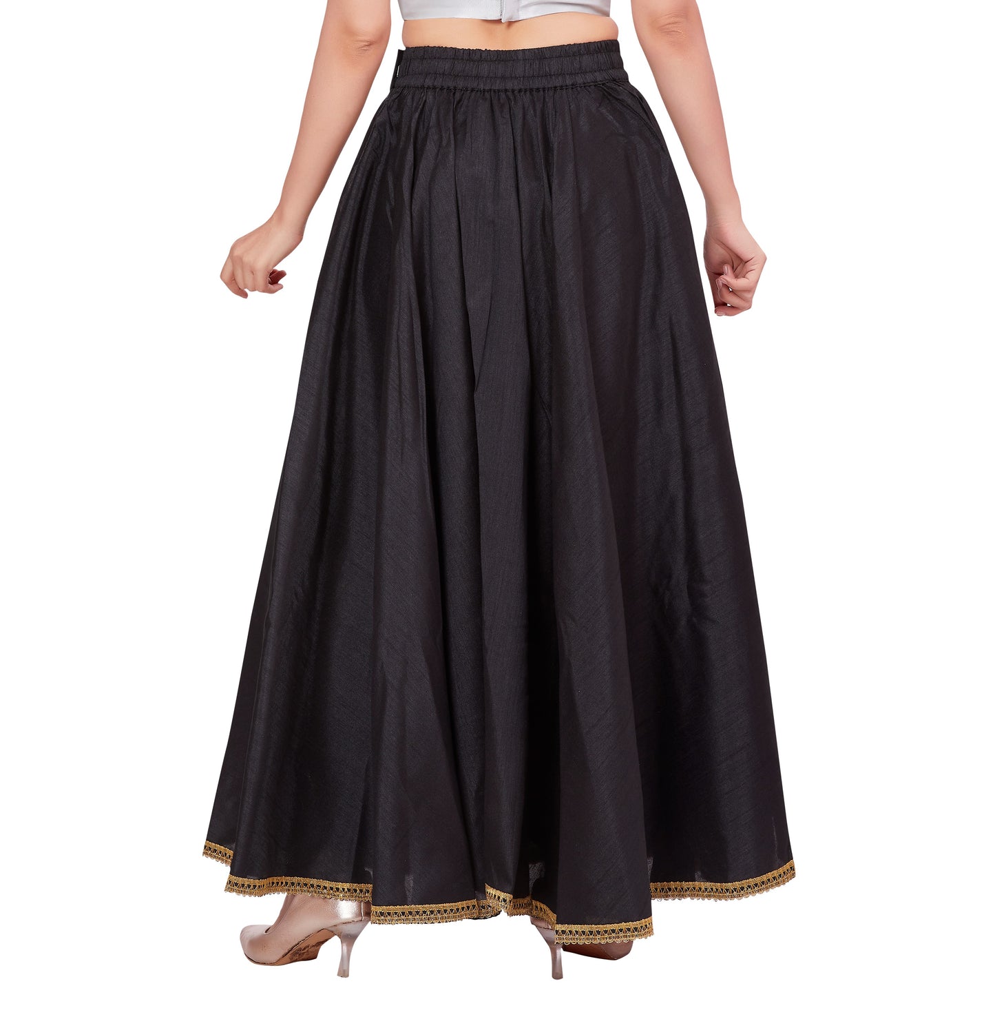 Women's Black Raw Silk Skirt (Design 2680)