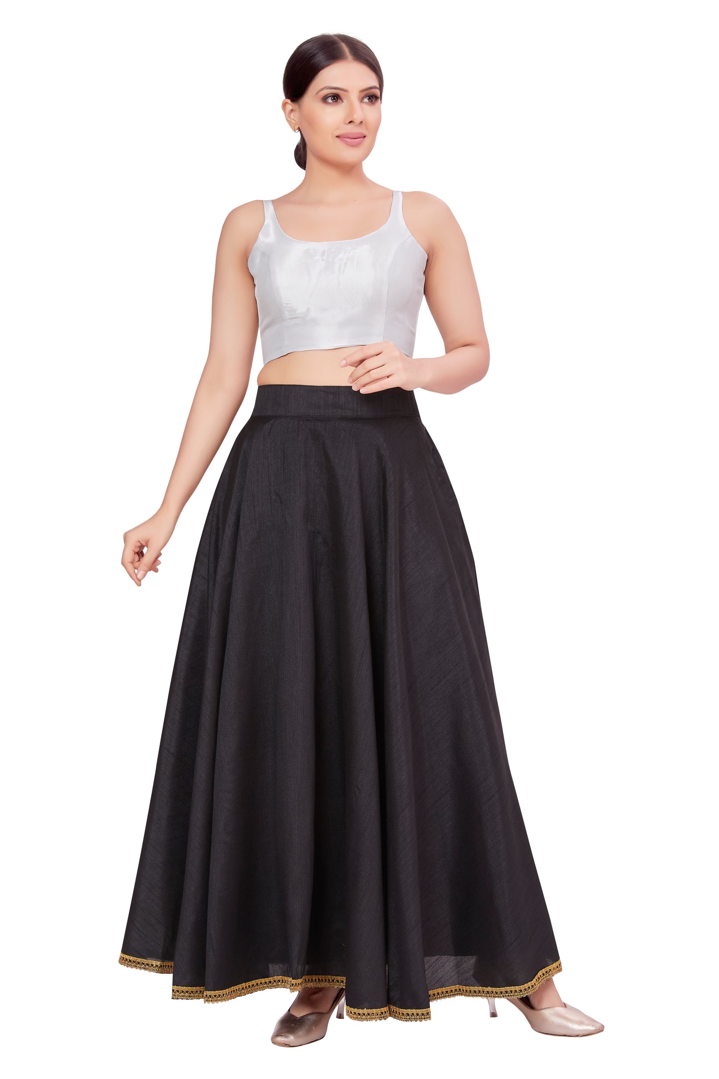 Women's Black Raw Silk Skirt (Design 2680)