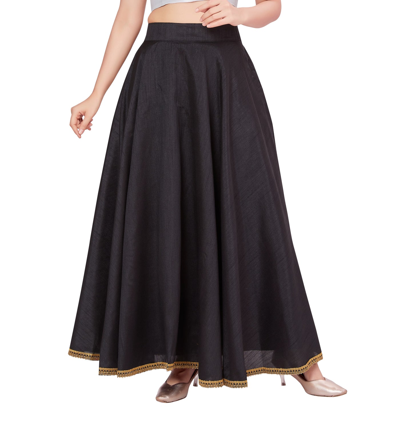 Women's Black Raw Silk Skirt (Design 2680)