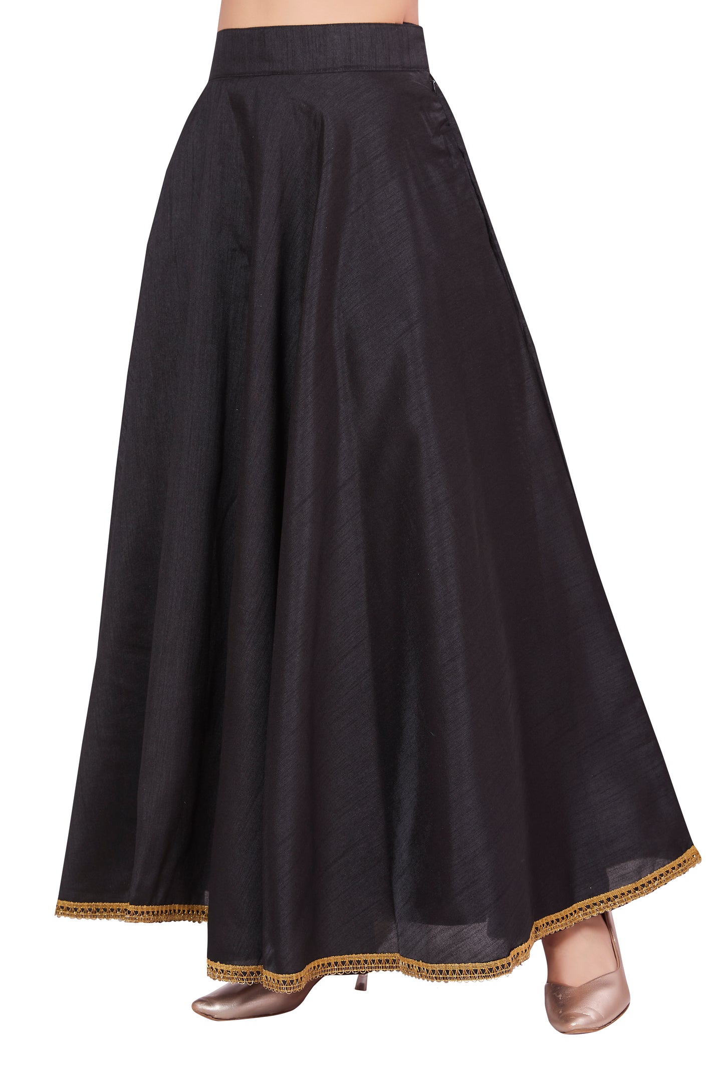 Women's Black Raw Silk Skirt (Design 2680)
