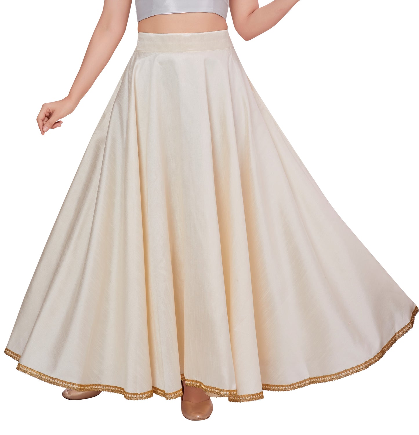 Women's Cream Raw Silk Skirt (Design 2680)