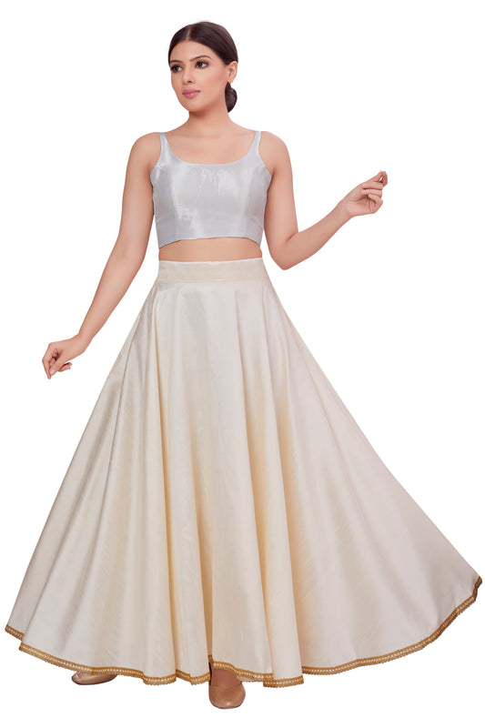 Women's Cream Raw Silk Skirt (Design 2680)