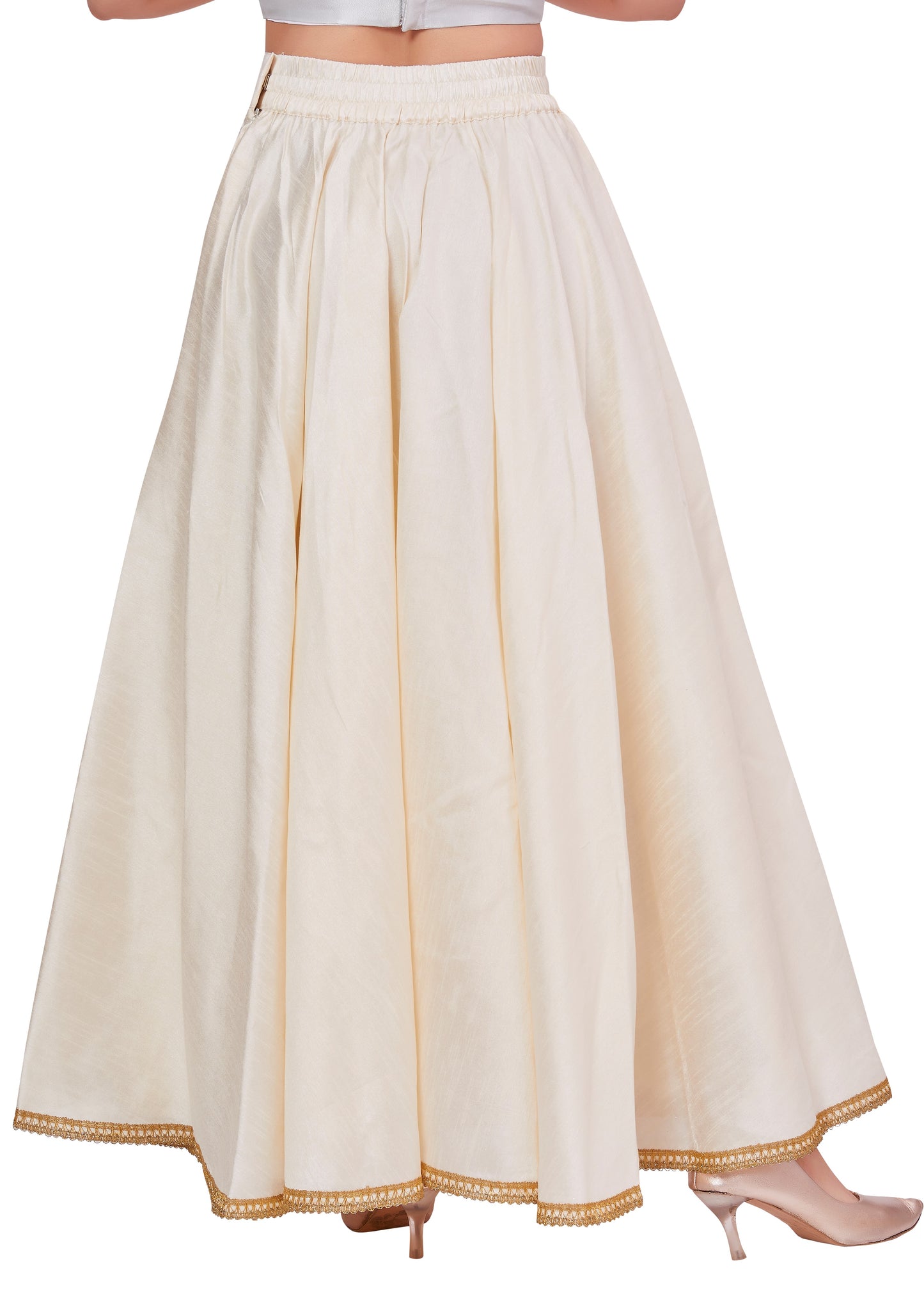 Women's Cream Raw Silk Skirt (Design 2680)