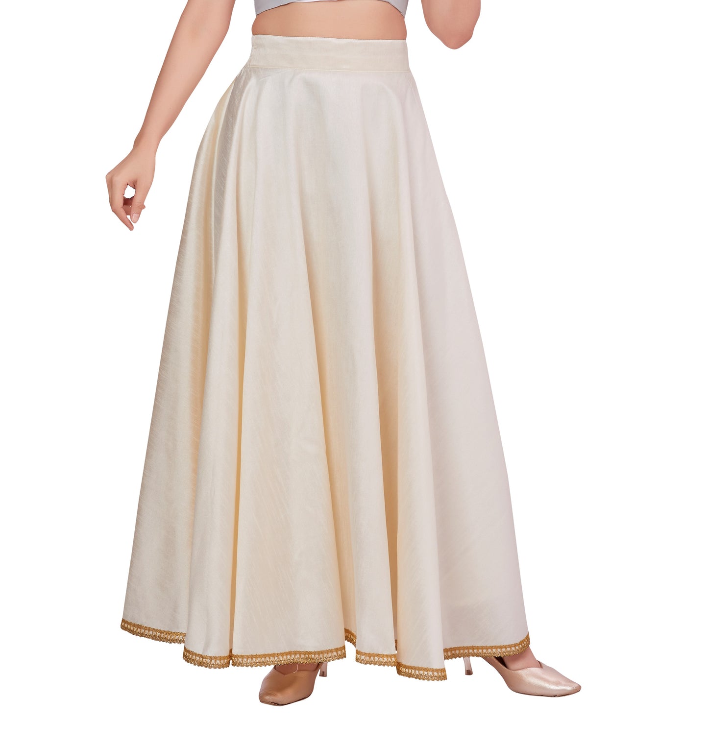 Women's Cream Raw Silk Skirt (Design 2680)