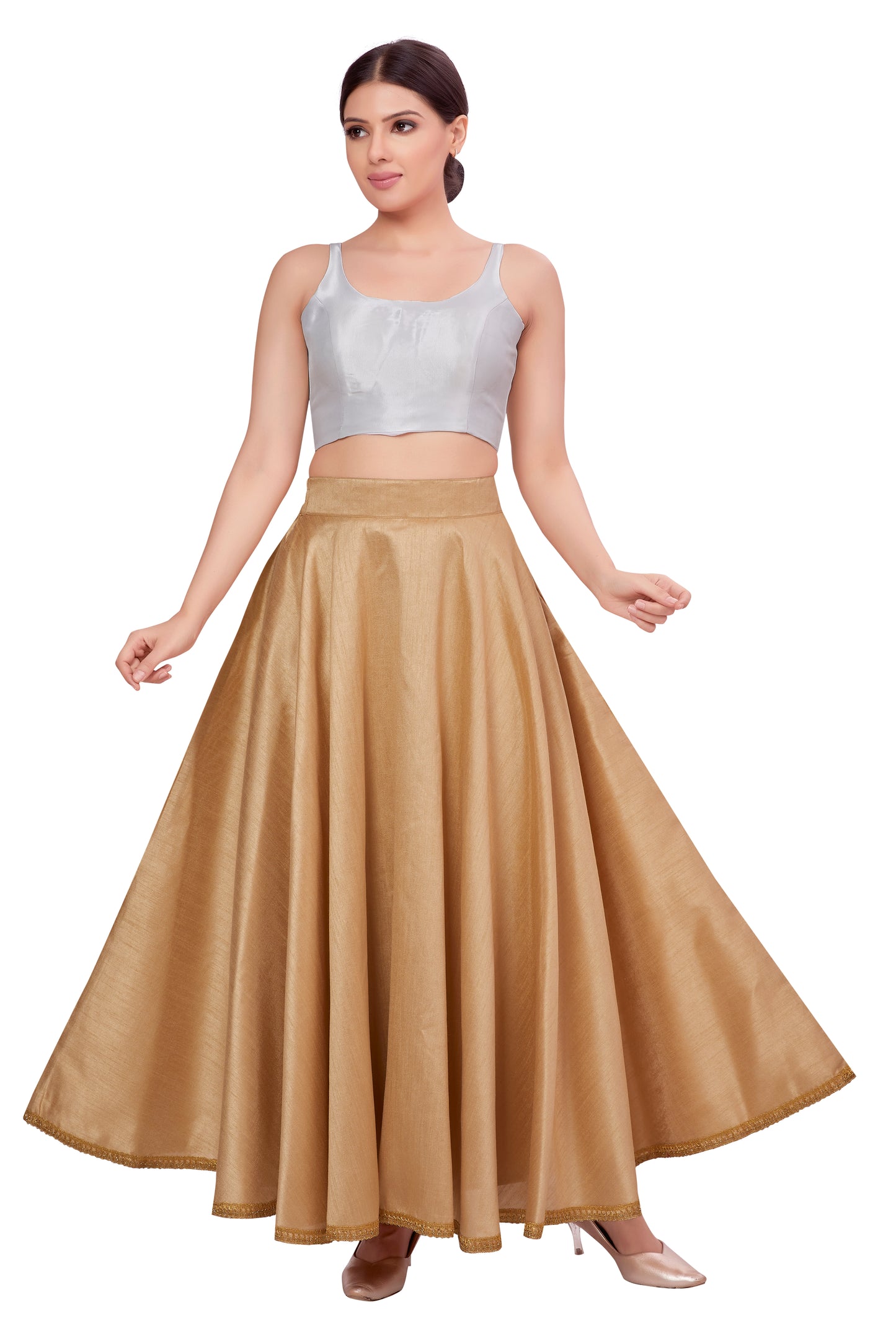 Women's Gold Raw Silk Skirt (Design 2680)