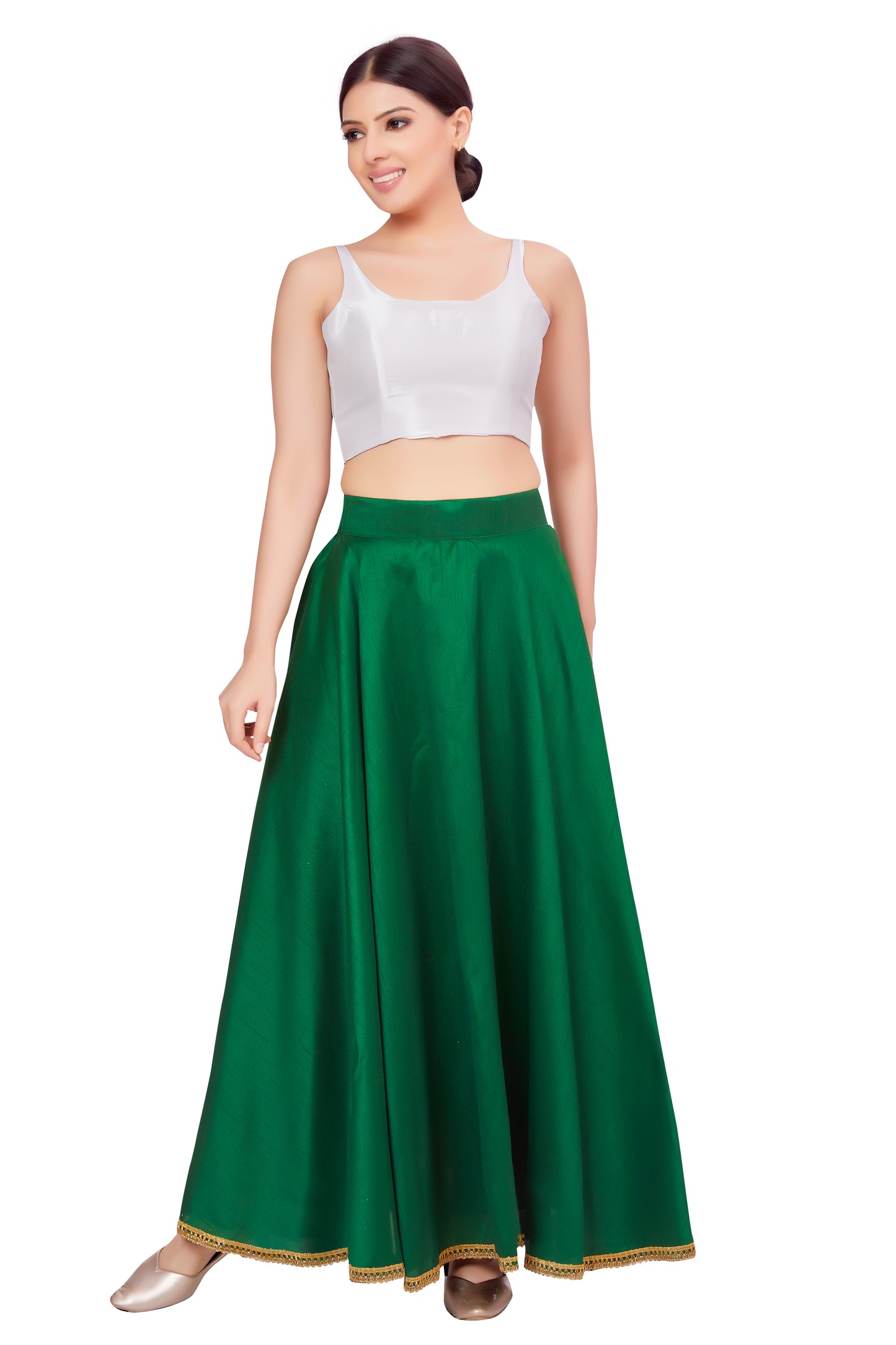 Women's Green Raw Silk Skirt (Design 2680)