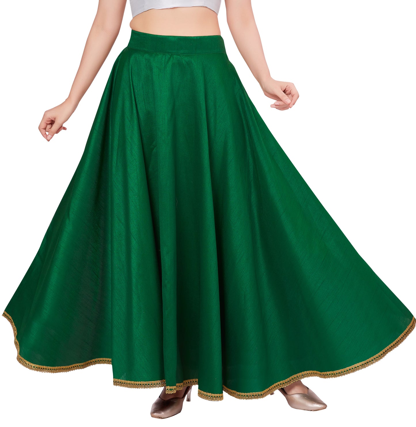 Women's Green Raw Silk Skirt (Design 2680)