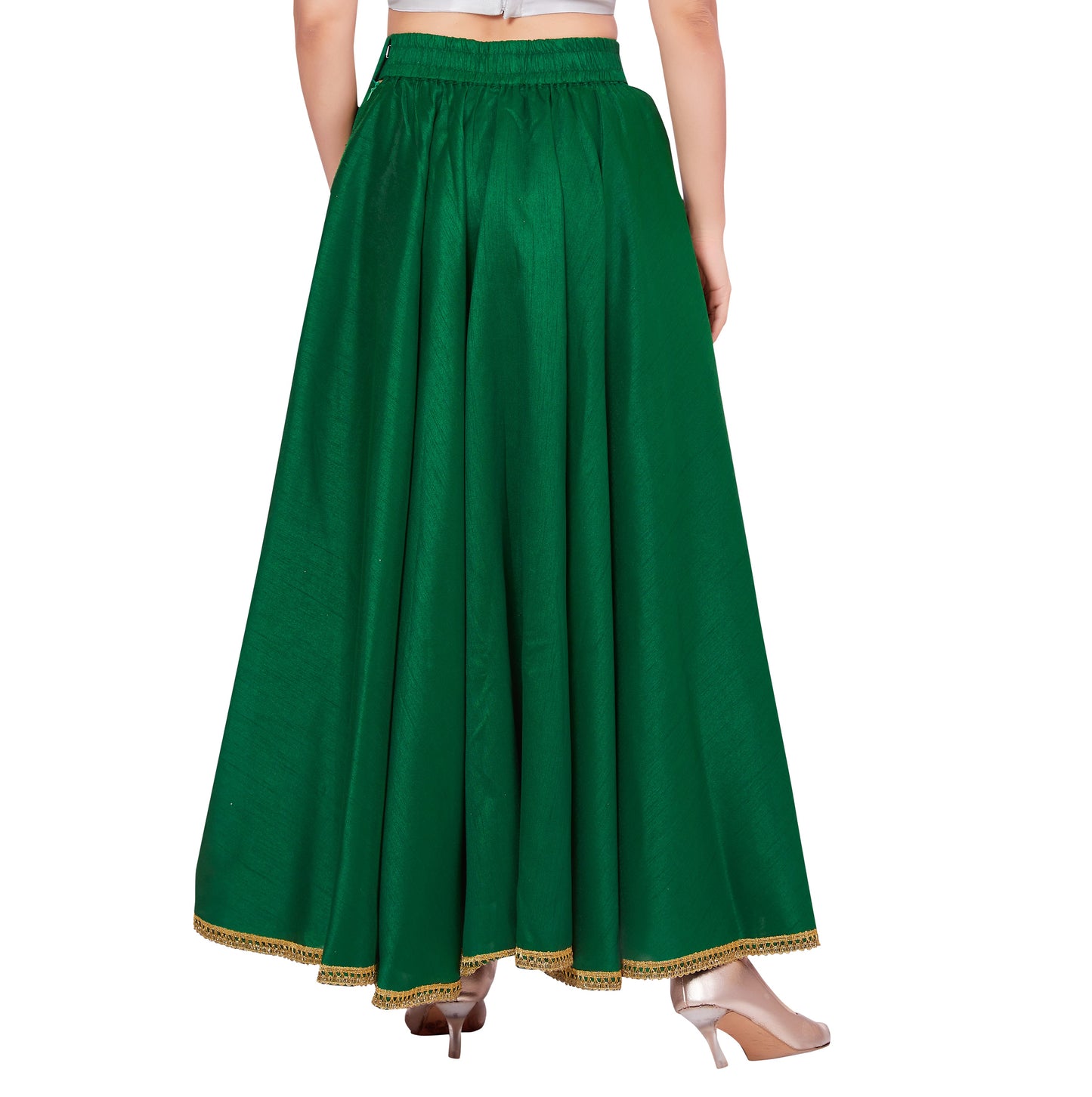 Women's Green Raw Silk Skirt (Design 2680)