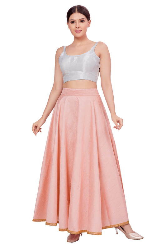 Women's Light Pink Raw Silk Skirt (Design 2680)