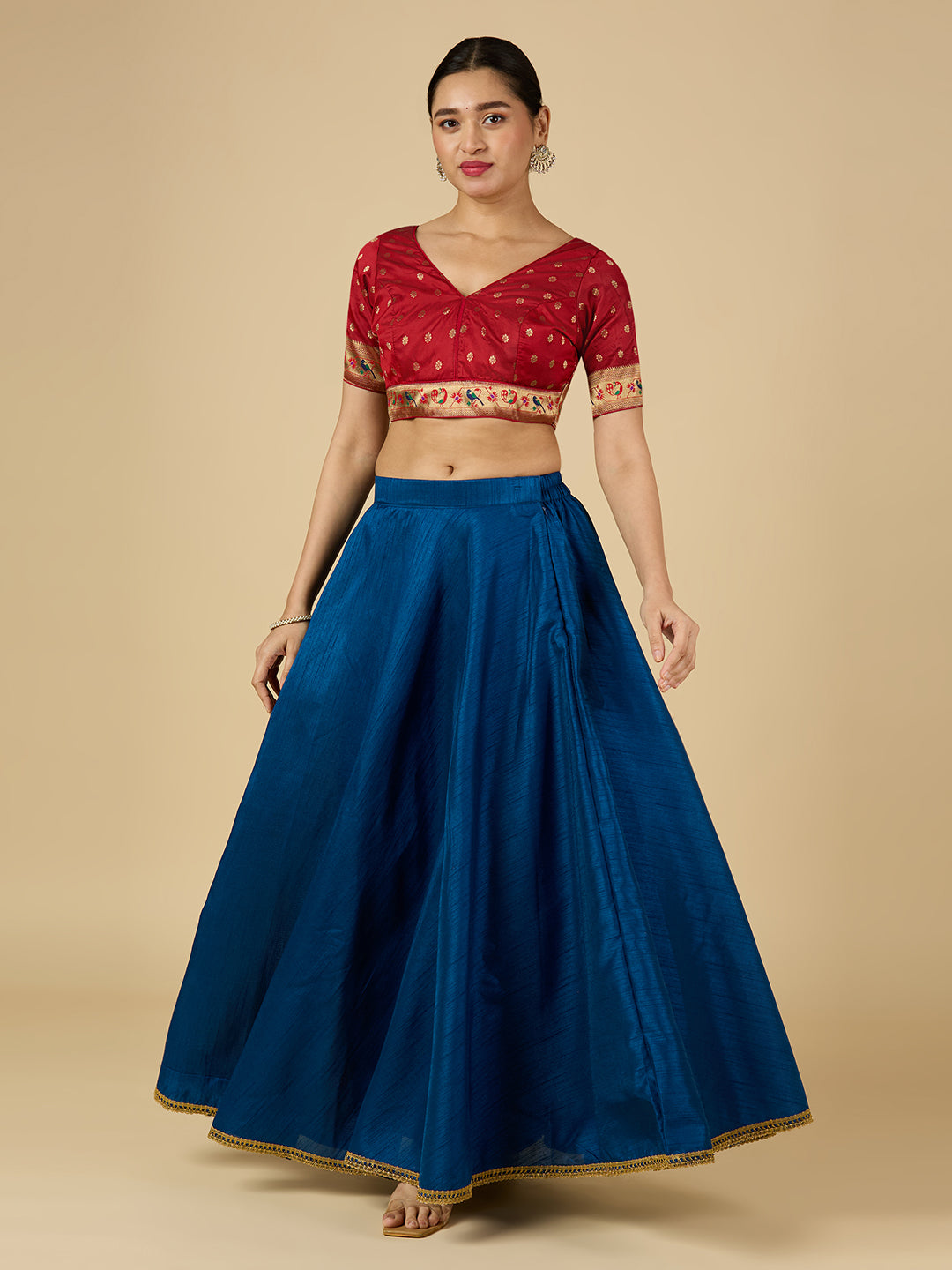 Women's Midnight Blue Raw Silk Skirt (Design 2680)