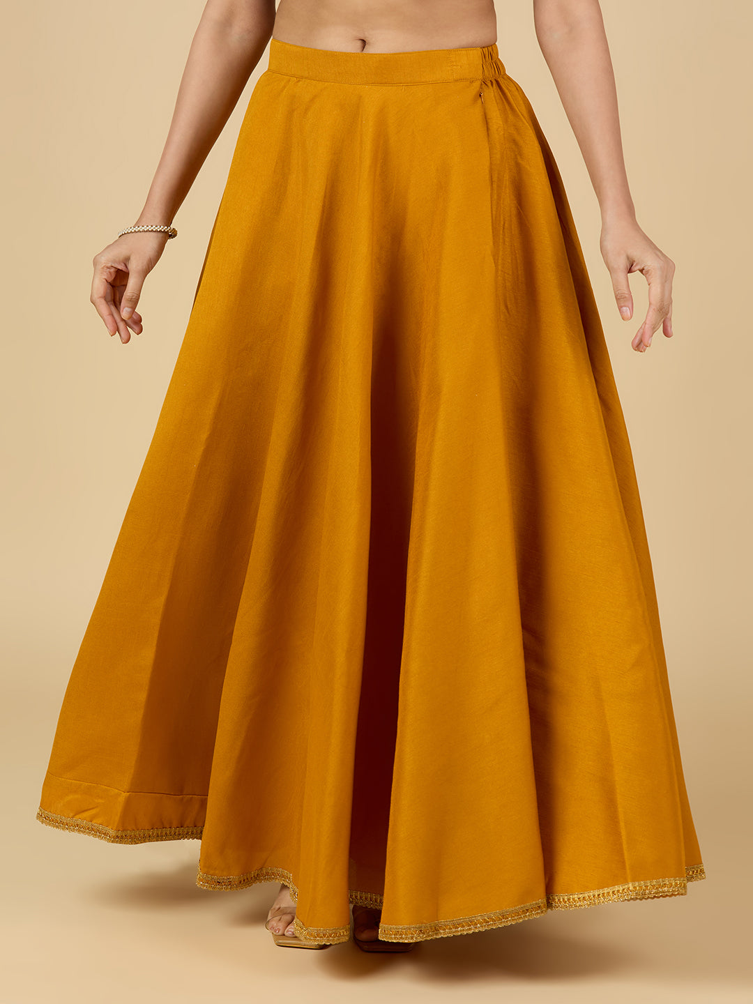 Women's Mustard Raw Silk Skirt (Design 2680)
