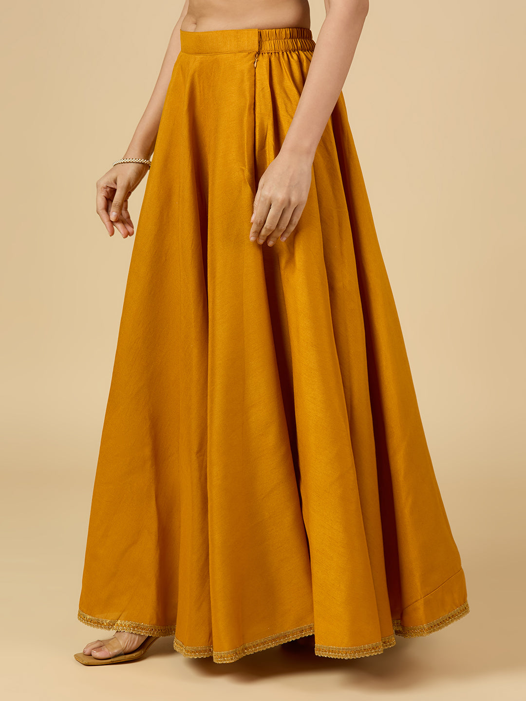 Women's Mustard Raw Silk Skirt (Design 2680)