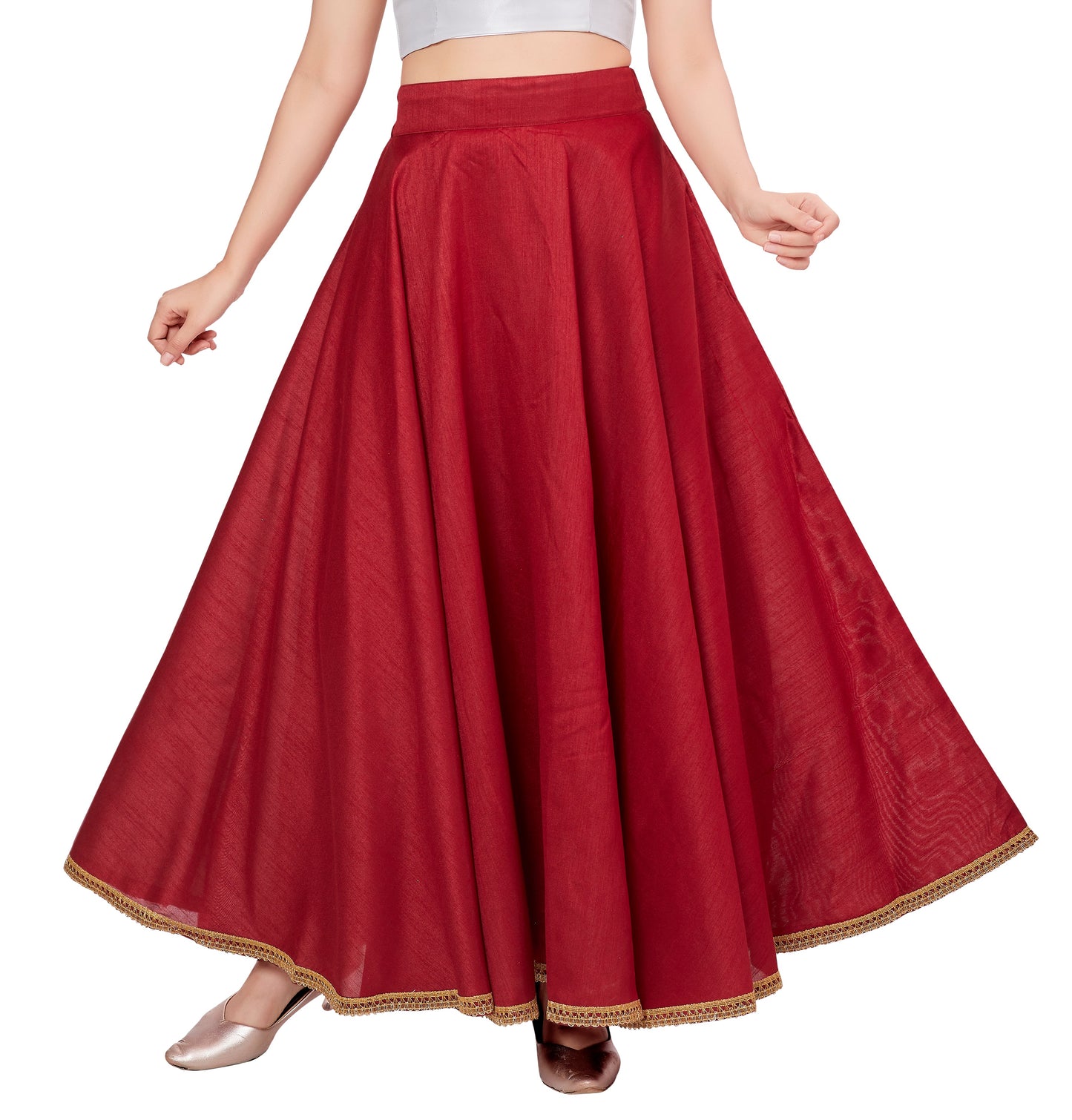 Women's Maroon Raw Silk Skirt (Design 2680)