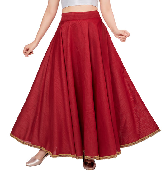 Women's Maroon Raw Silk Skirt (Design 2680)