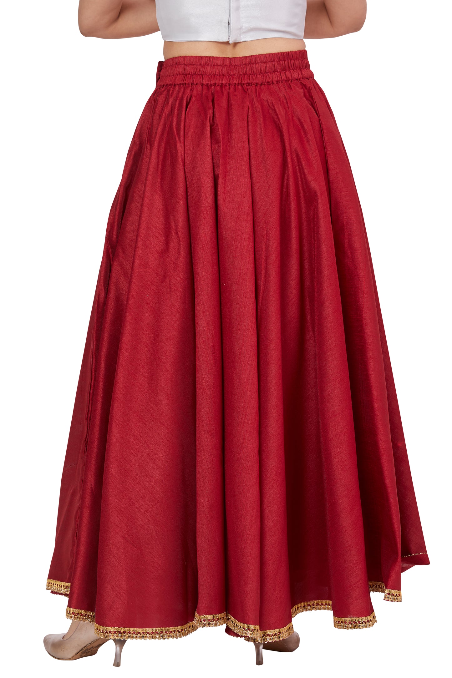 Women's Maroon Raw Silk Skirt (Design 2680)