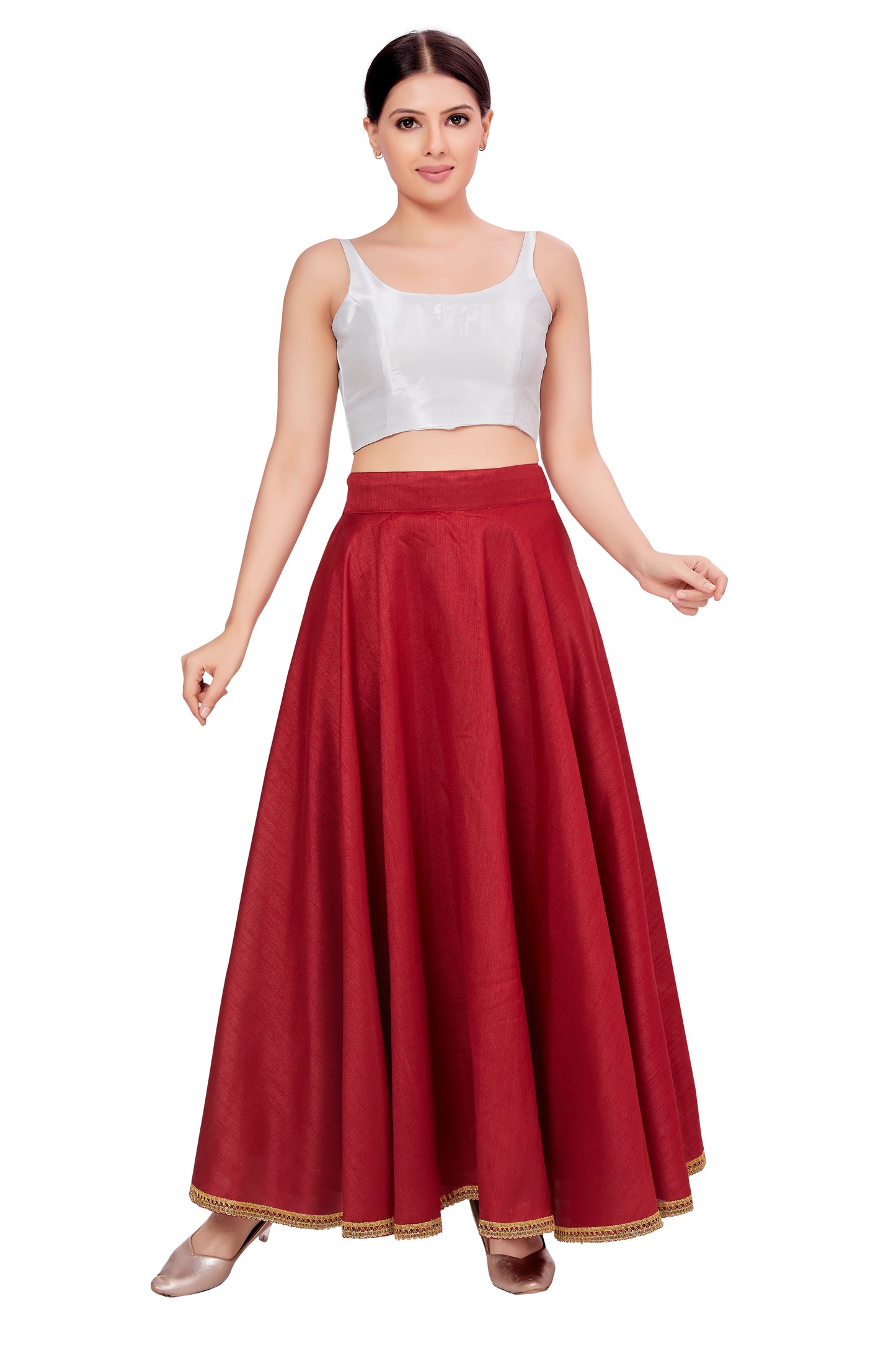 Women's Maroon Raw Silk Skirt (Design 2680)