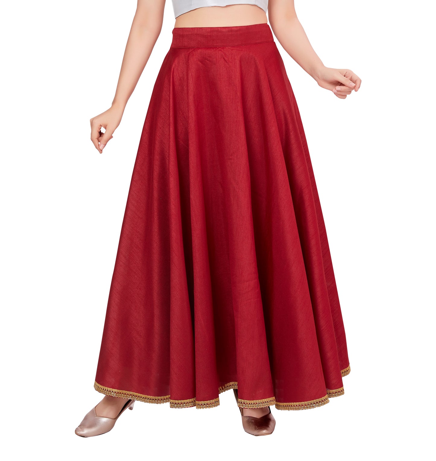 Women's Maroon Raw Silk Skirt (Design 2680)
