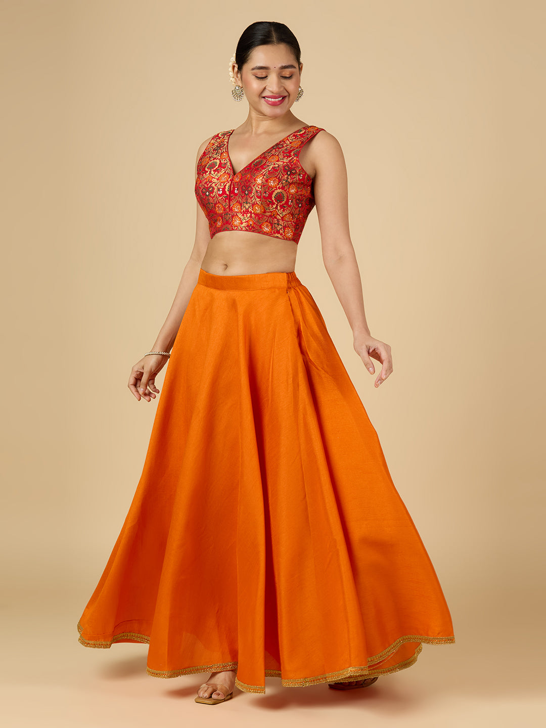 Women's Orange Raw Silk Skirt (Design 2680)