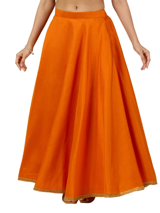 Women's Orange Raw Silk Skirt (Design 2680)