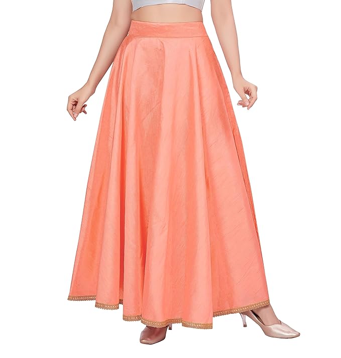 Women's Peach Raw Silk Skirt (Design 2680)