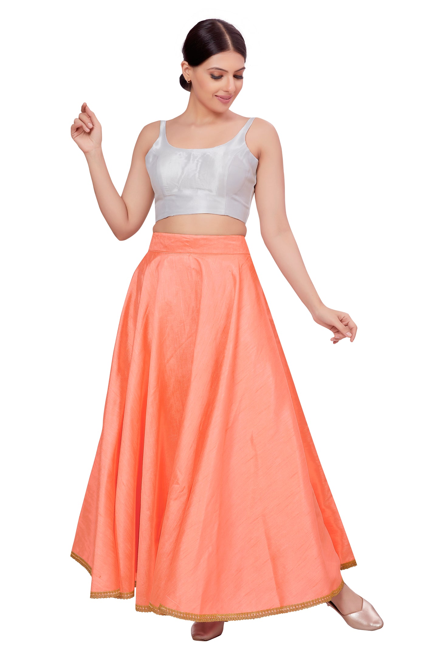 Women's Peach Raw Silk Skirt (Design 2680)