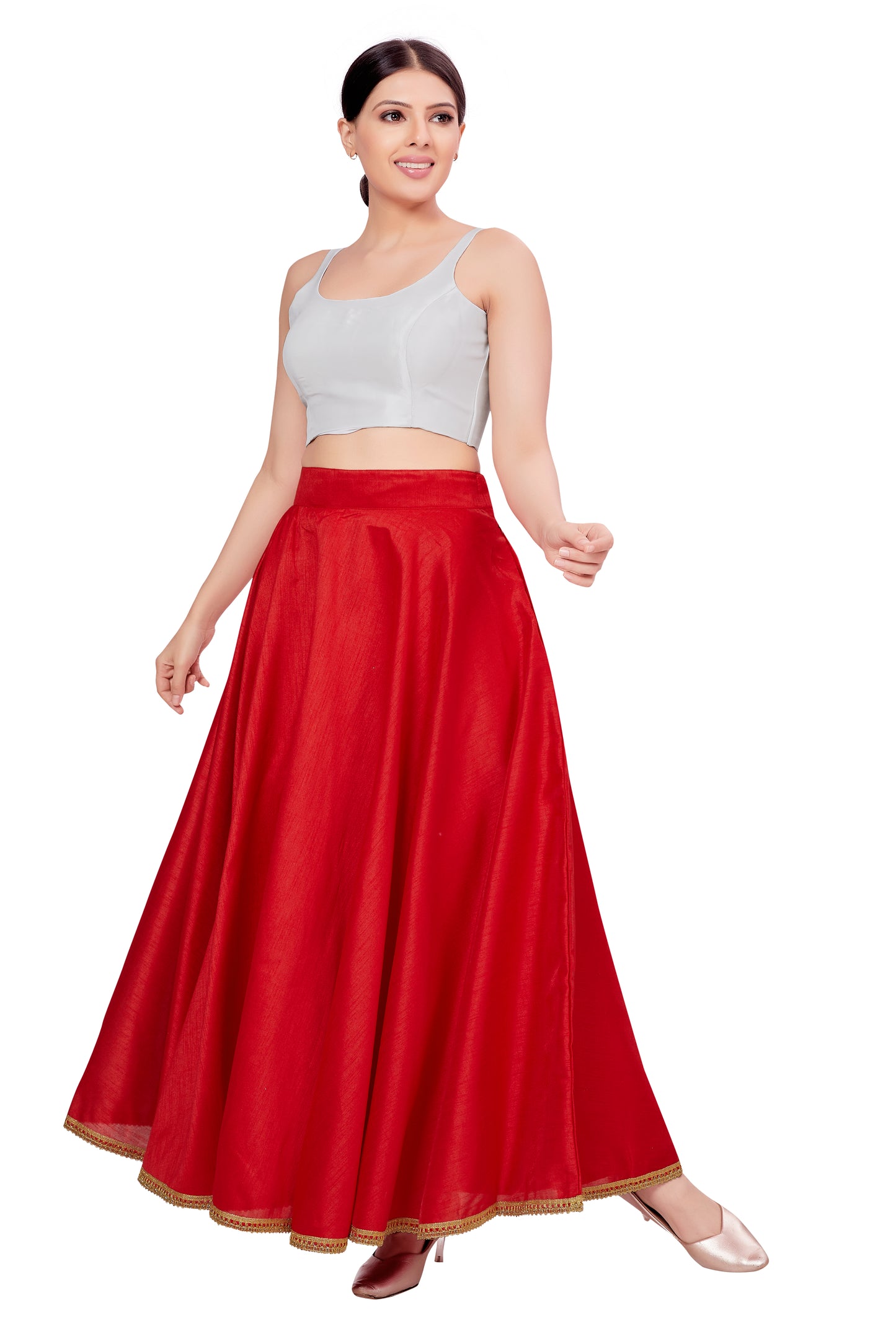 Women's Red Raw Silk Skirt (Design 2680)