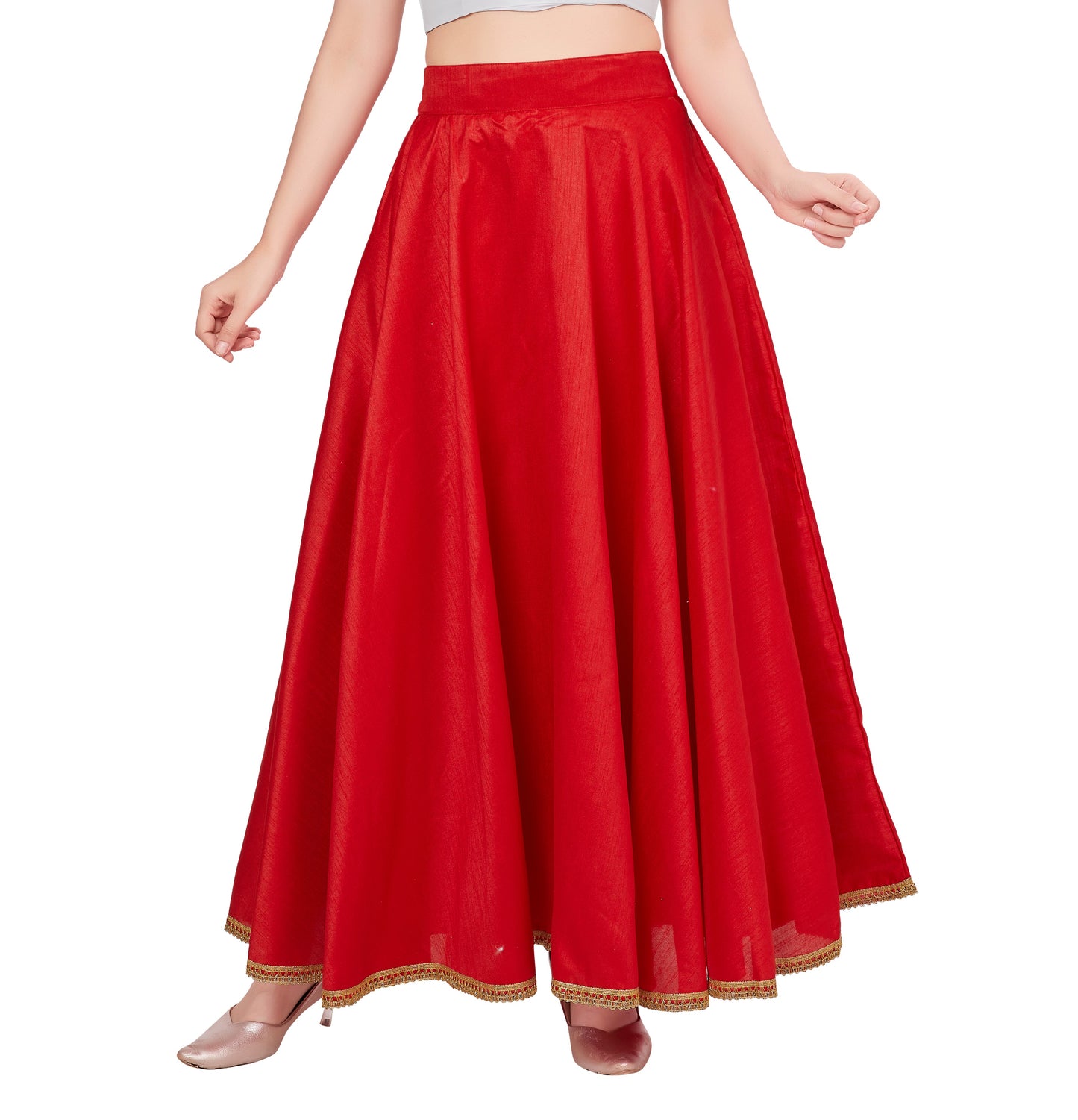 Women's Red Raw Silk Skirt (Design 2680)
