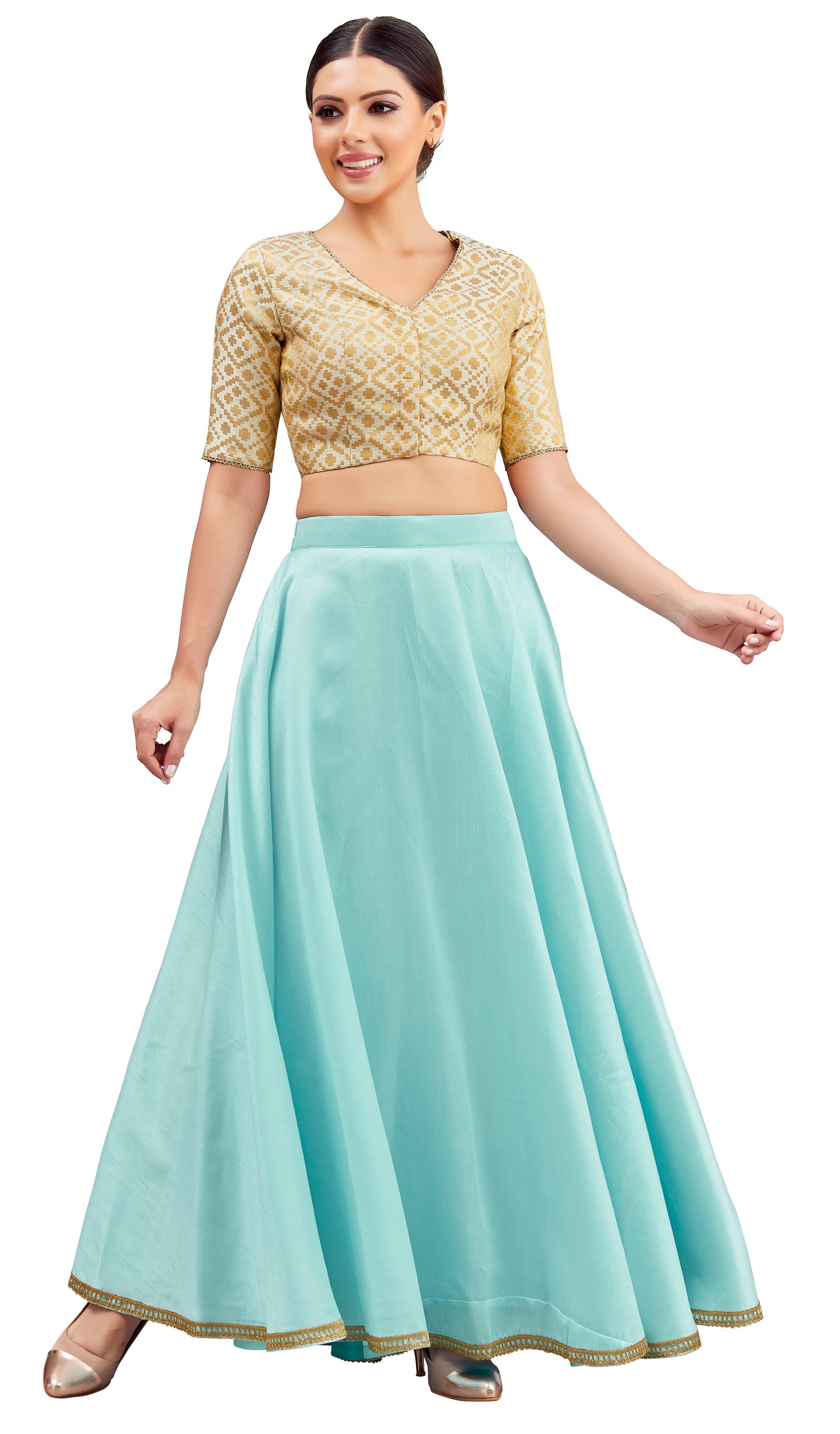Women's Sky Blue Raw Silk Skirt (Design 2680)