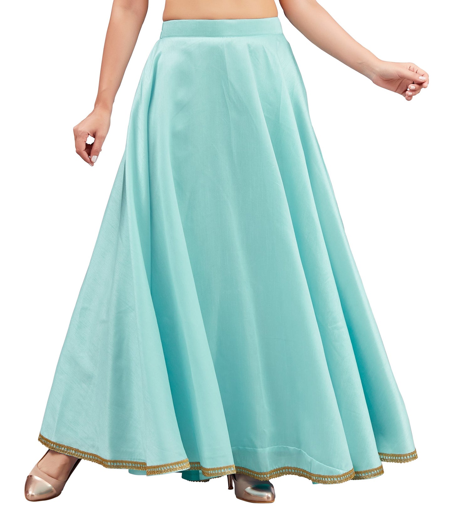 Women's Sky Blue Raw Silk Skirt (Design 2680)