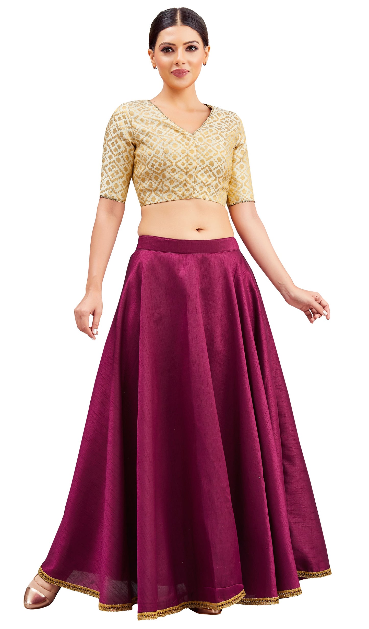 Women's Wine Raw Silk Skirt (Design 2680)