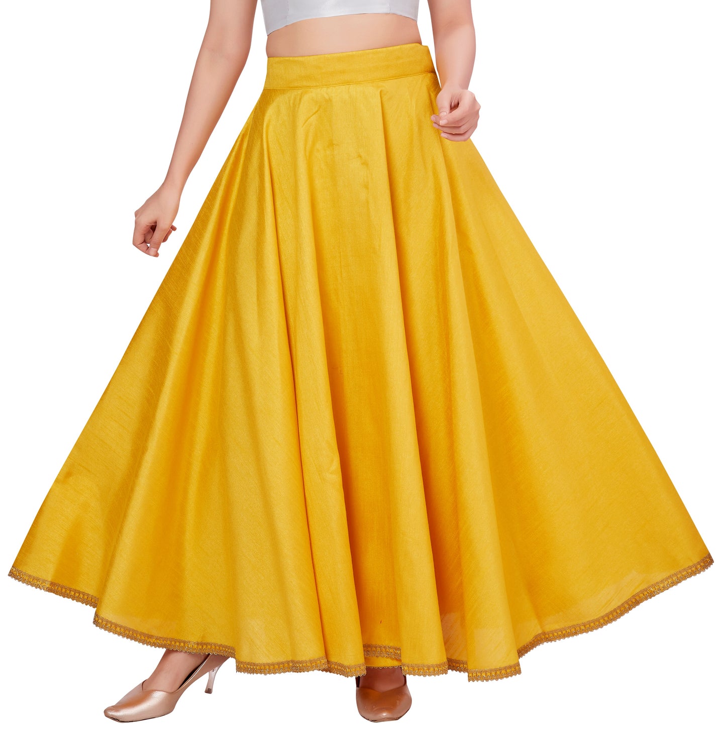 Women's Yellow Raw Silk Skirt (Design 2680)
