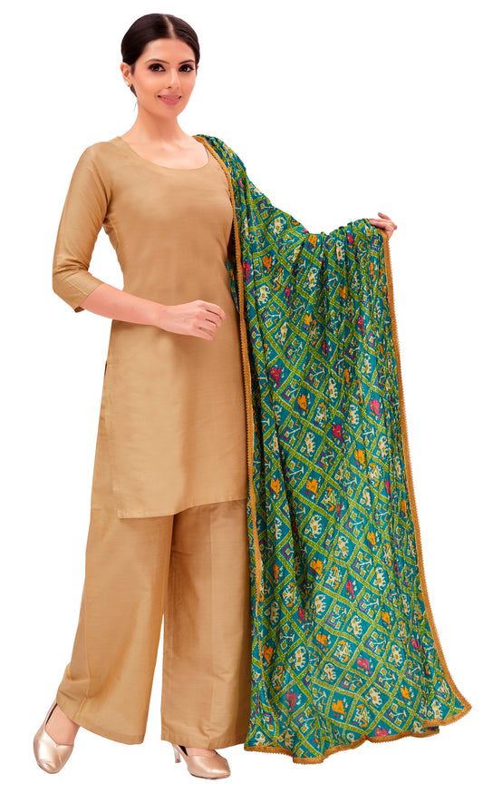 Women's Green Vegan Silk Dupatta (Design 2681)