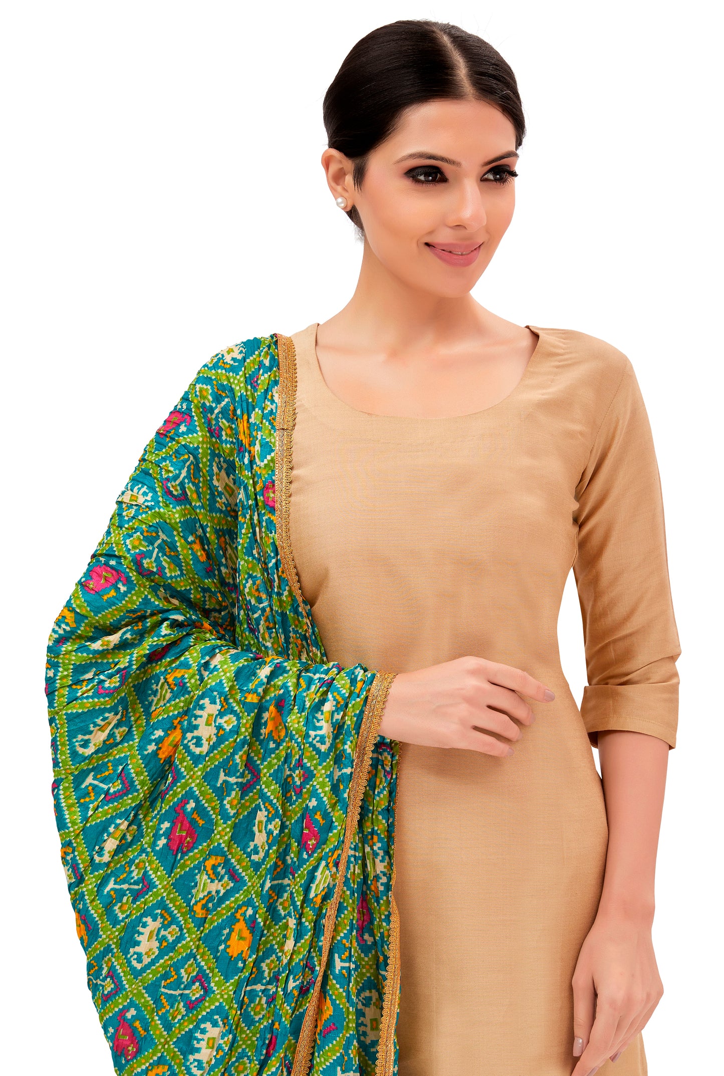 Women's Green Vegan Silk Dupatta (Design 2681)