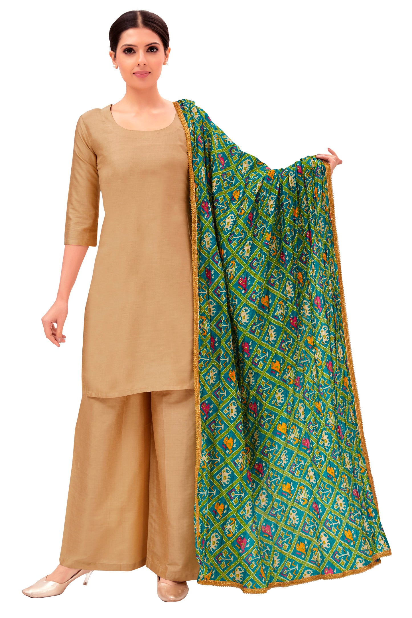 Women's Green Vegan Silk Dupatta (Design 2681)
