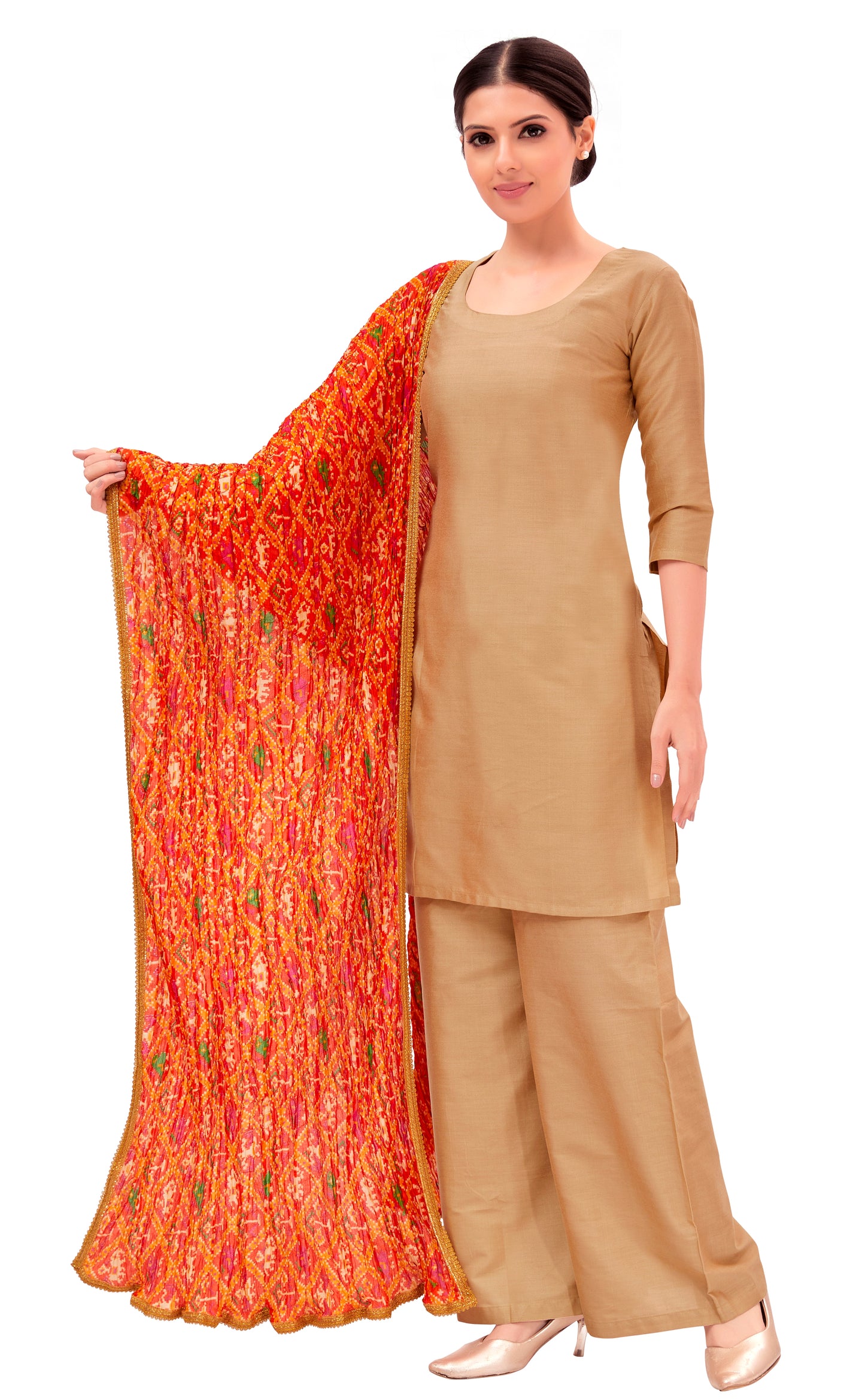 Women's Orange Vegan Silk Dupatta (Design 2681)