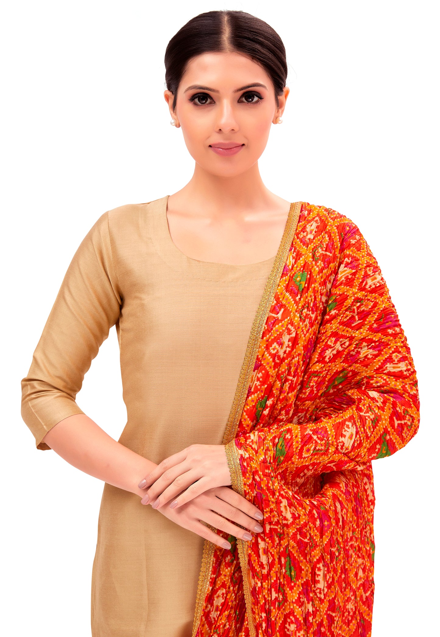 Women's Orange Vegan Silk Dupatta (Design 2681)