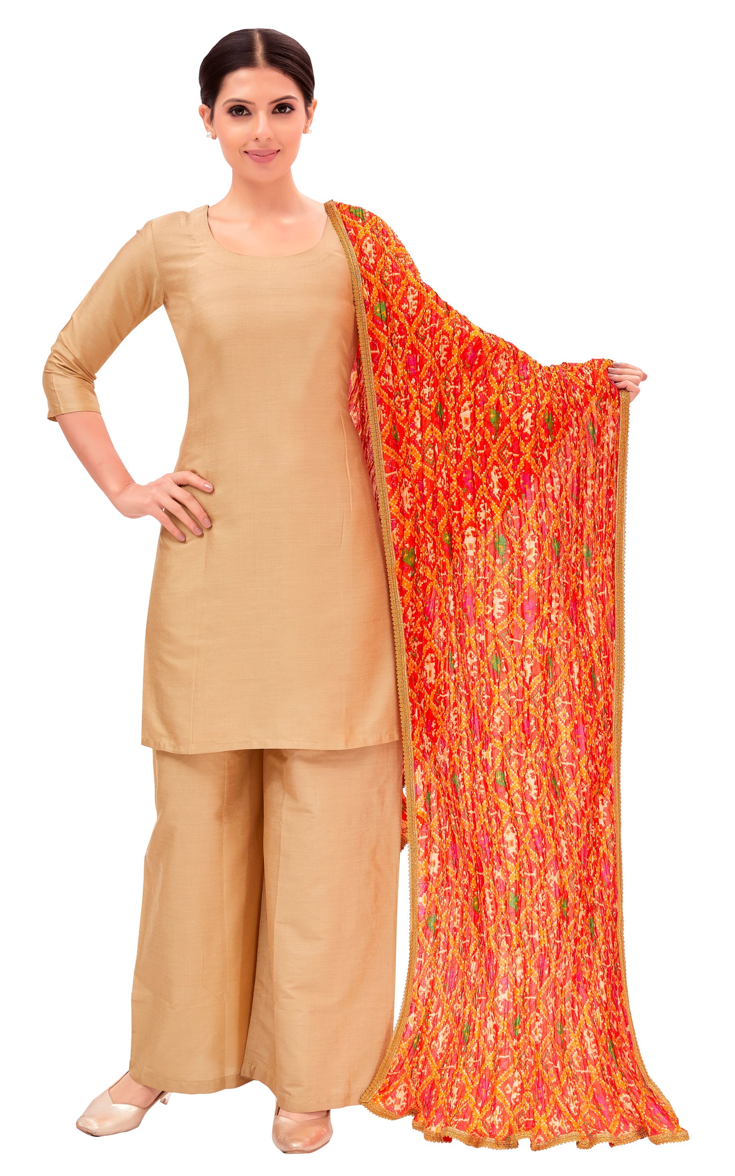 Women's Orange Vegan Silk Dupatta (Design 2681)