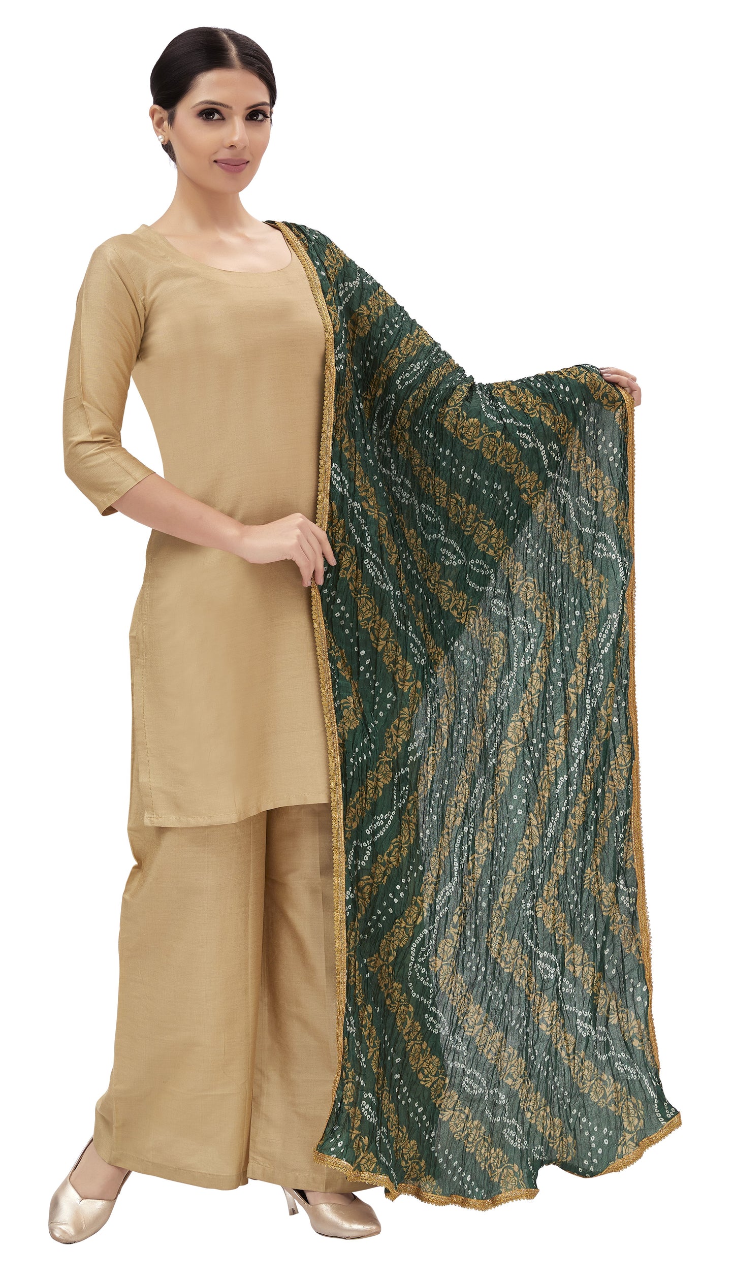 Women's Green Vegan Silk Dupatta (Design 2682)