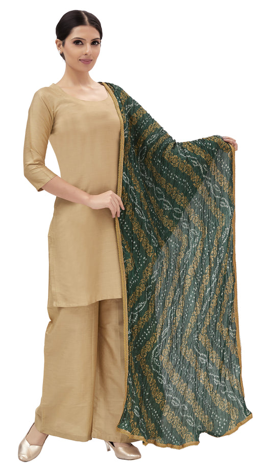 Women's Green Vegan Silk Dupatta (Design 2682)