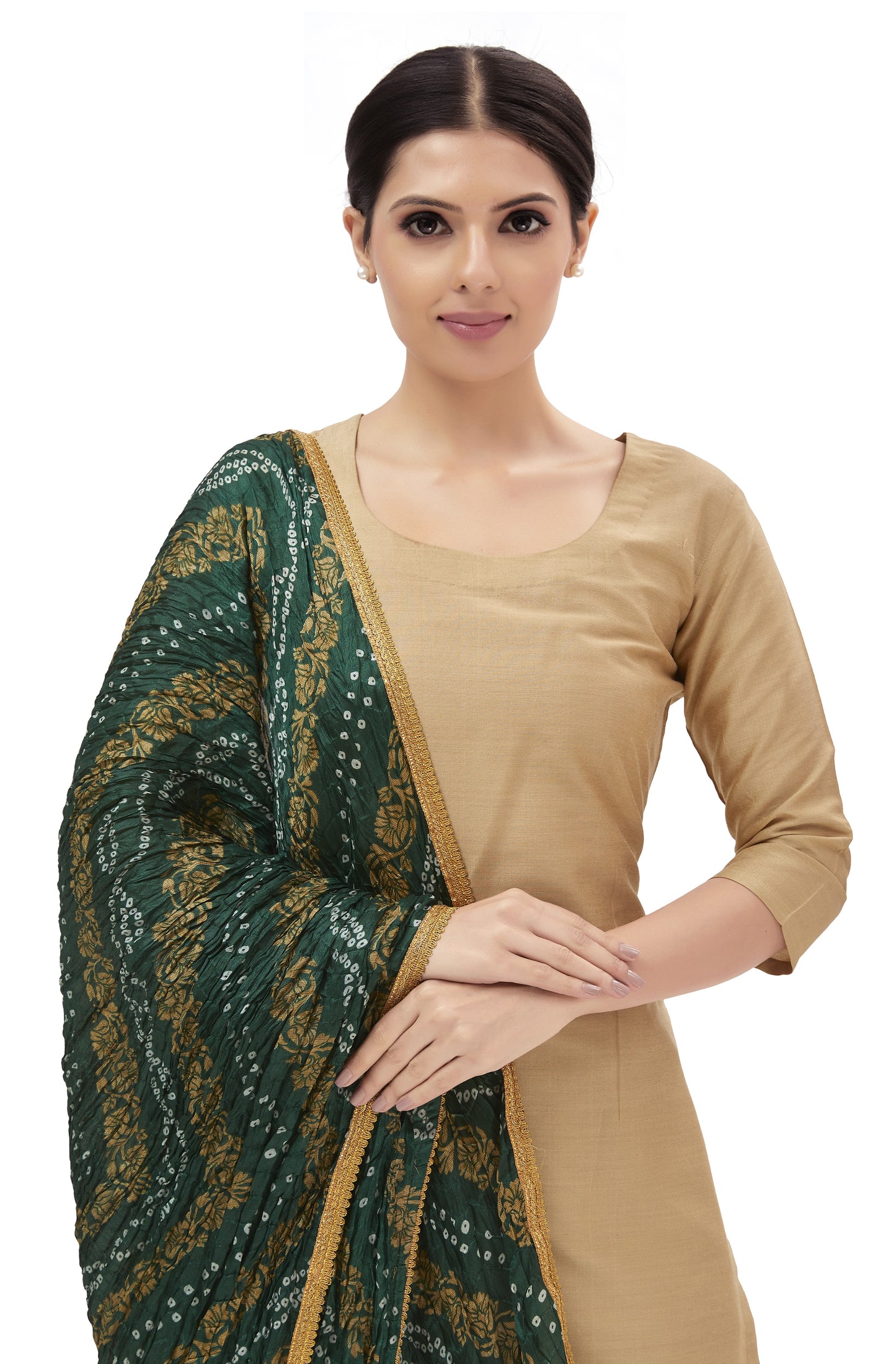 Women's Green Vegan Silk Dupatta (Design 2682)