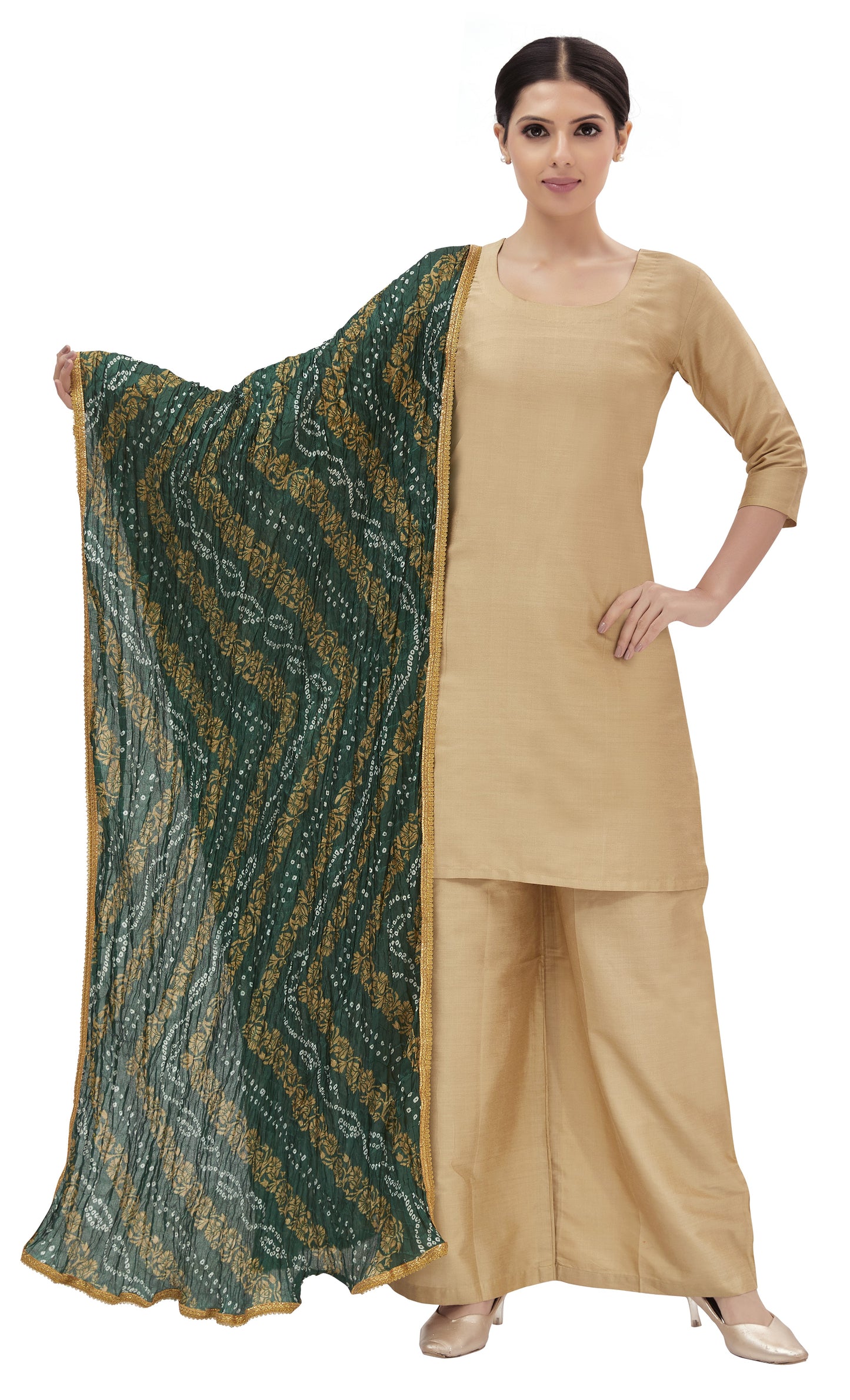 Women's Green Vegan Silk Dupatta (Design 2682)