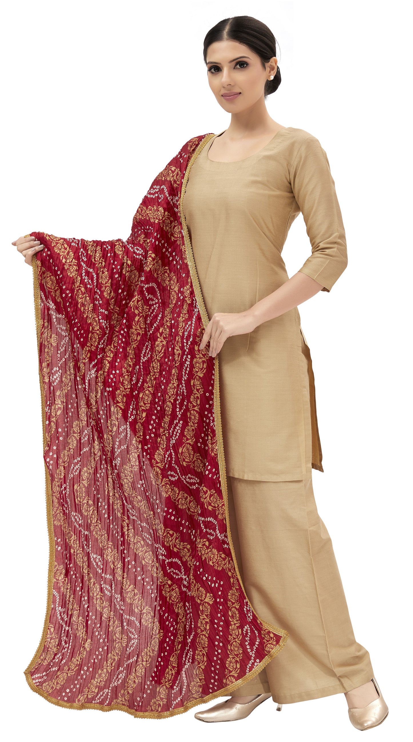 Women's Maroon Vegan Silk Dupatta (Design 2682)