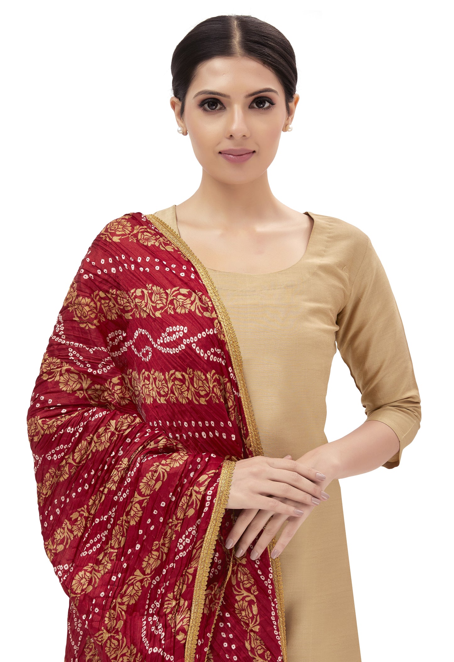 Women's Maroon Vegan Silk Dupatta (Design 2682)
