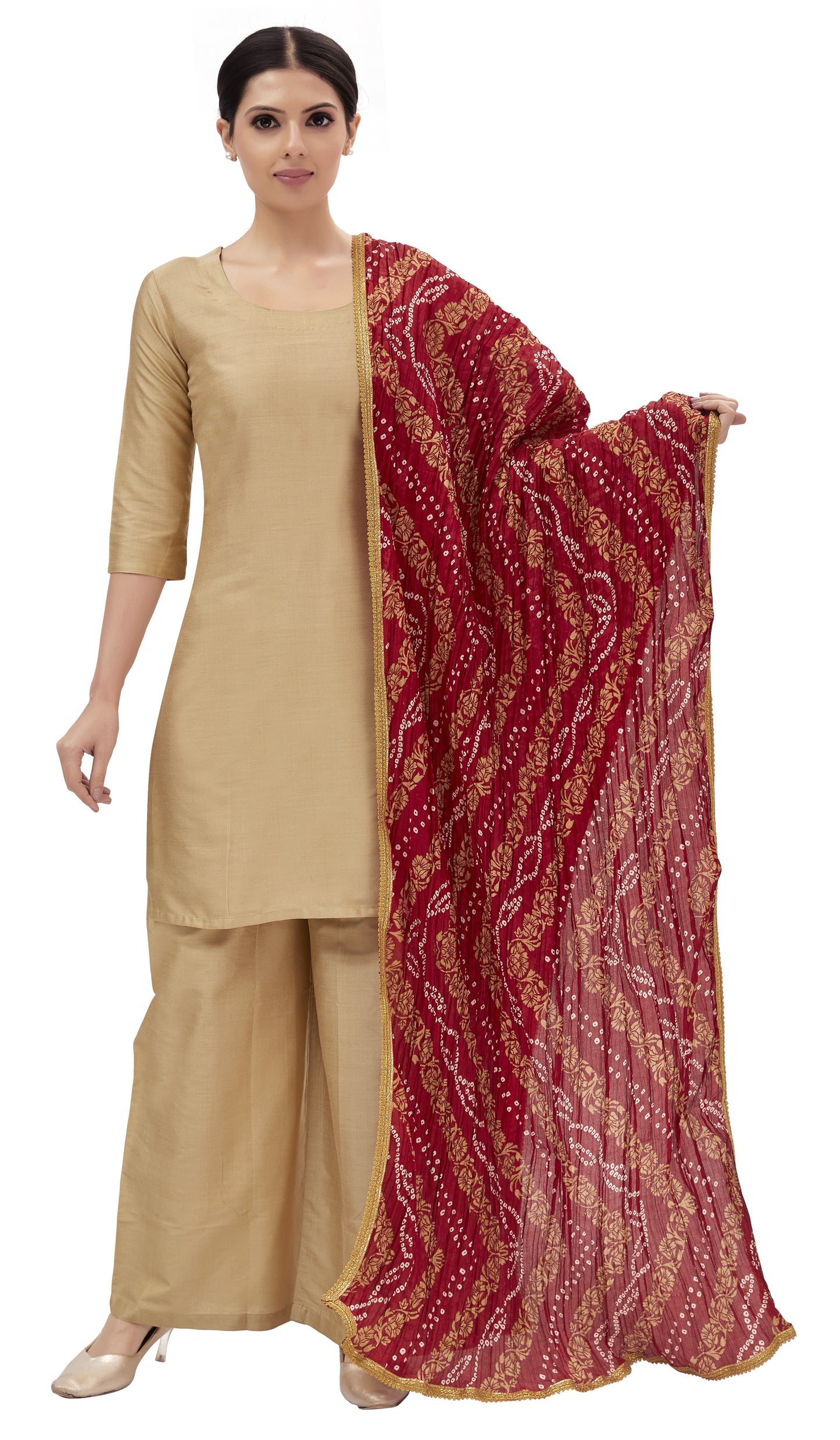 Women's Maroon Vegan Silk Dupatta (Design 2682)