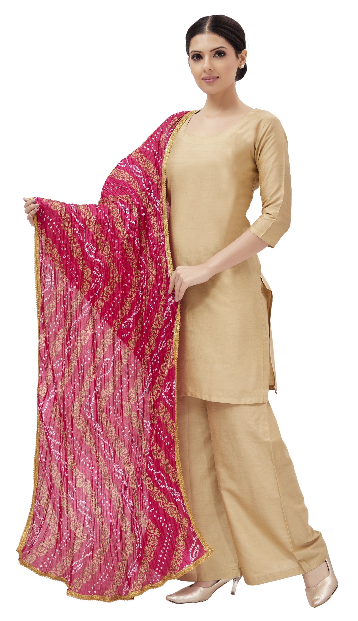 Women's Pink Vegan Silk Dupatta (Design 2682)