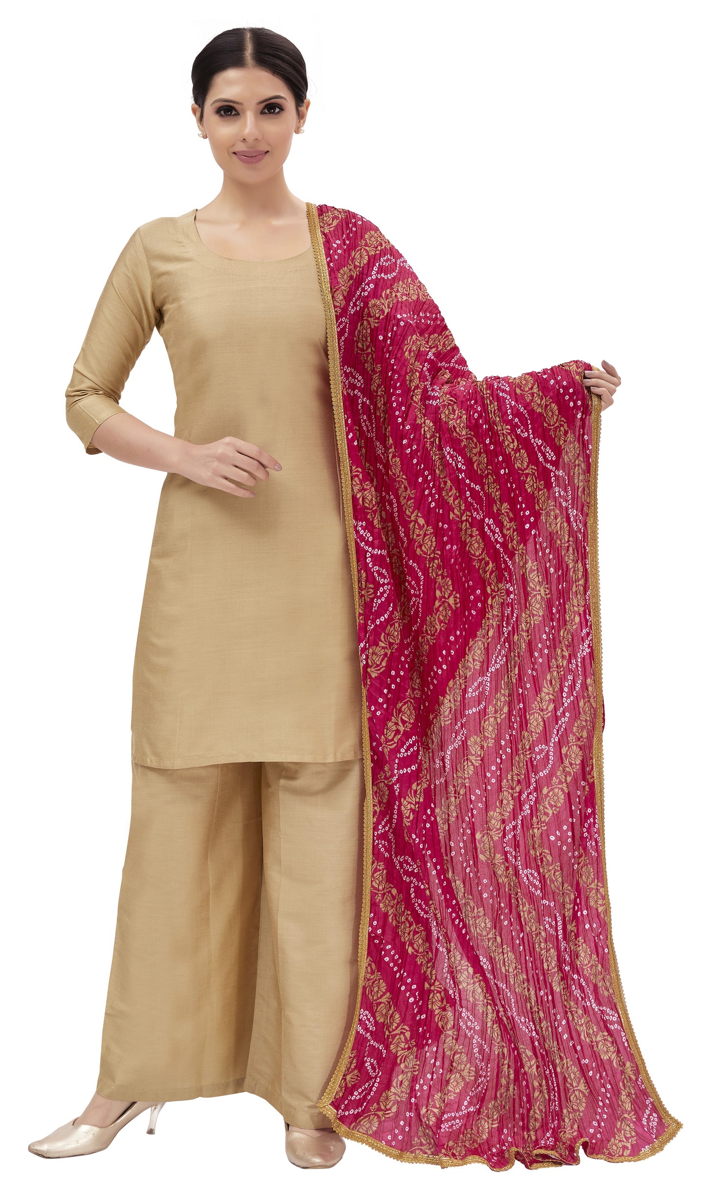 Women's Pink Vegan Silk Dupatta (Design 2682)
